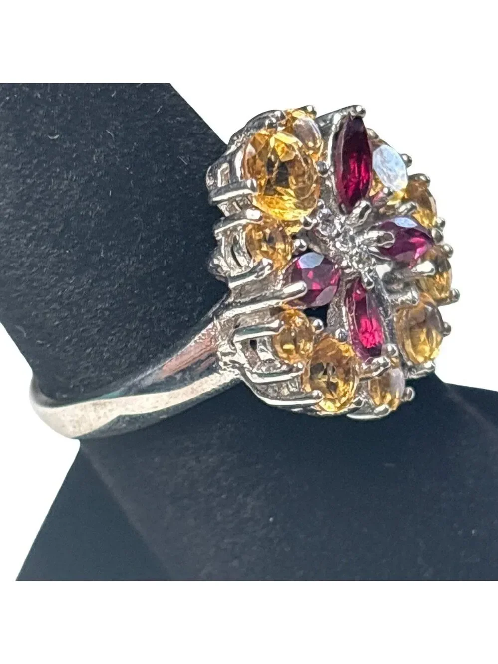 Elegant  Ring with Yellow and Red Accents Butterfly center 925 sterling silver 8